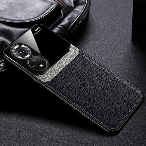 Soft Silicone Gel Leather Snap On Case Cover FL1 for Huawei Honor 50 5G Black