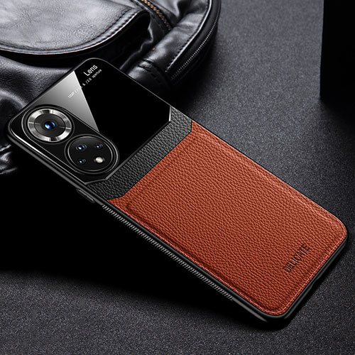 Soft Silicone Gel Leather Snap On Case Cover FL1 for Huawei Honor 50 Pro 5G Brown