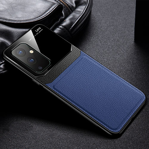 Soft Silicone Gel Leather Snap On Case Cover FL1 for OnePlus 9 5G Blue