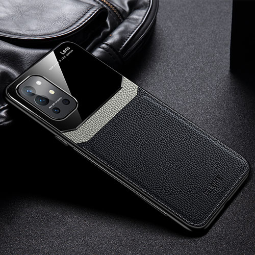 Soft Silicone Gel Leather Snap On Case Cover FL1 for OnePlus 9R 5G Black