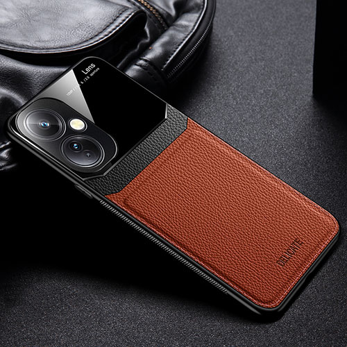 Soft Silicone Gel Leather Snap On Case Cover FL1 for OnePlus Nord CE 3 5G Brown