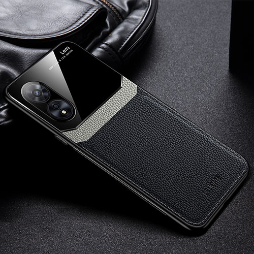 Soft Silicone Gel Leather Snap On Case Cover FL1 for Oppo A1x 5G Black