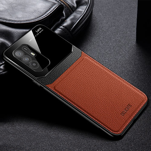 Soft Silicone Gel Leather Snap On Case Cover FL1 for Oppo A94 5G Brown