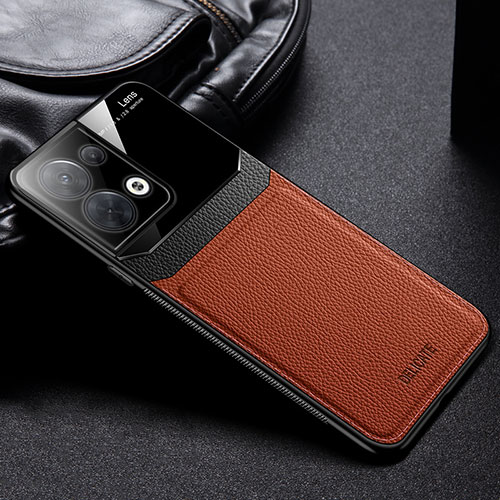 Soft Silicone Gel Leather Snap On Case Cover FL1 for Oppo Reno9 5G Brown