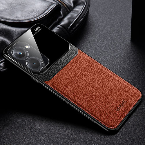 Soft Silicone Gel Leather Snap On Case Cover FL1 for Realme V30 5G Brown