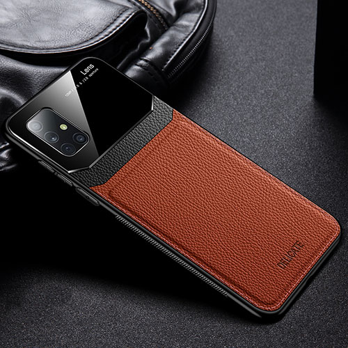 Soft Silicone Gel Leather Snap On Case Cover FL1 for Samsung Galaxy A51 4G Brown