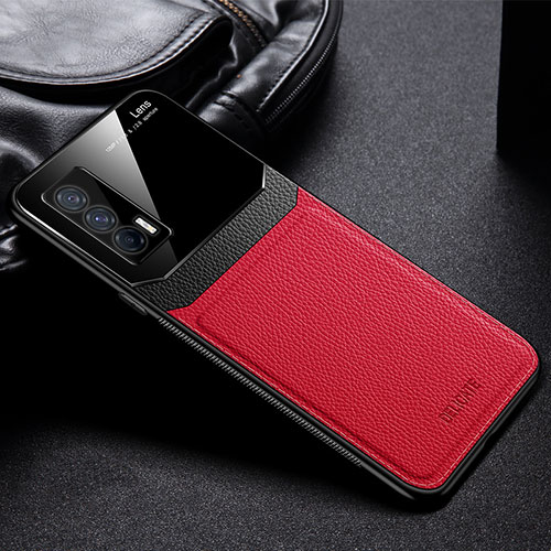 Soft Silicone Gel Leather Snap On Case Cover FL1 for Vivo iQOO 7 India 5G Red