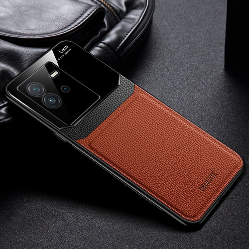 Soft Silicone Gel Leather Snap On Case Cover FL1 for Vivo iQOO Neo6 5G Brown