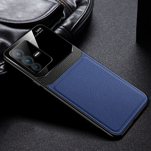 Soft Silicone Gel Leather Snap On Case Cover FL1 for Vivo V23 5G Blue