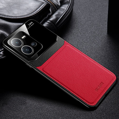 Soft Silicone Gel Leather Snap On Case Cover FL1 for Vivo V25 5G Red