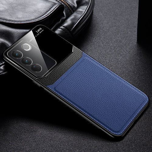 Soft Silicone Gel Leather Snap On Case Cover FL1 for Vivo V27 Pro 5G Blue