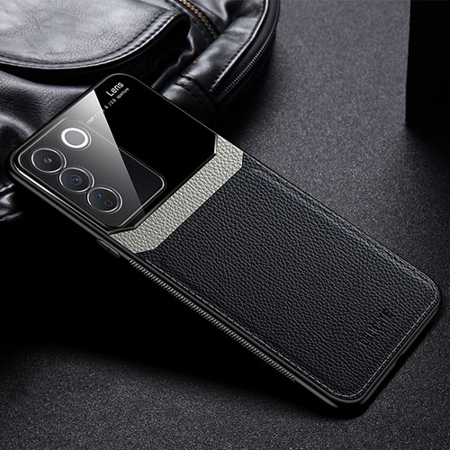 Soft Silicone Gel Leather Snap On Case Cover FL1 for Vivo V27e 5G Black