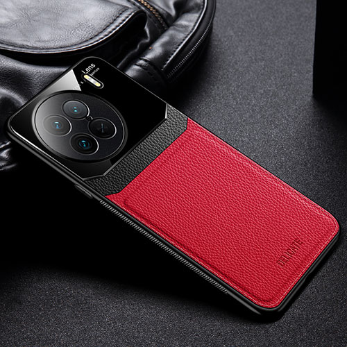 Soft Silicone Gel Leather Snap On Case Cover FL1 for Vivo X90 Pro 5G Red