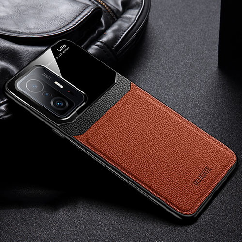 Soft Silicone Gel Leather Snap On Case Cover FL1 for Xiaomi Mi 11T Pro 5G Brown
