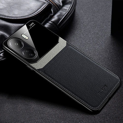 Soft Silicone Gel Leather Snap On Case Cover FL1 for Xiaomi Poco C65 Black