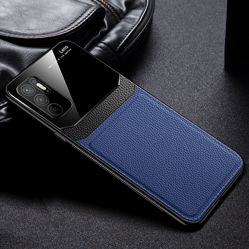 Soft Silicone Gel Leather Snap On Case Cover FL1 for Xiaomi Redmi Note 10 5G Blue