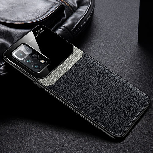 Soft Silicone Gel Leather Snap On Case Cover FL1 for Xiaomi Redmi Note 11 4G (2021) Black