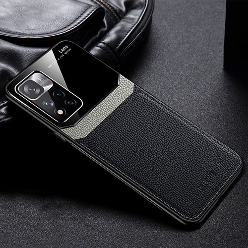 Soft Silicone Gel Leather Snap On Case Cover FL1 for Xiaomi Redmi Note 11S 5G Black