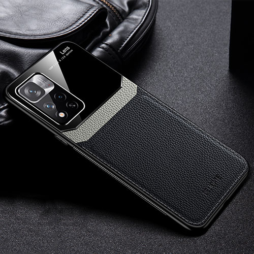 Soft Silicone Gel Leather Snap On Case Cover FL1 for Xiaomi Redmi Note 11T 5G Black
