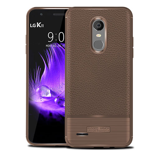 Soft Silicone Gel Leather Snap On Case Cover for LG K11 Brown