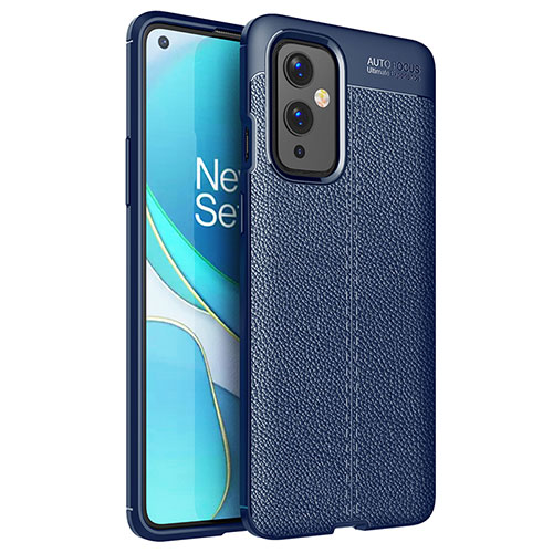 Soft Silicone Gel Leather Snap On Case Cover for OnePlus 9 5G Blue