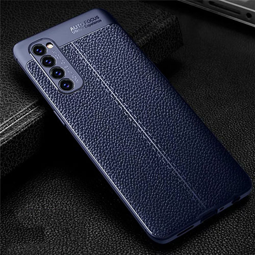 Soft Silicone Gel Leather Snap On Case Cover for Oppo Reno4 Pro 4G Blue