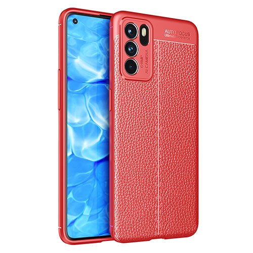 Soft Silicone Gel Leather Snap On Case Cover for Oppo Reno6 5G Red