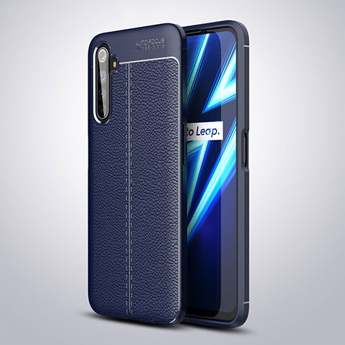 Soft Silicone Gel Leather Snap On Case Cover for Realme 6 Pro Blue