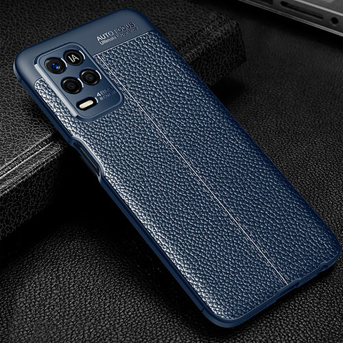 Soft Silicone Gel Leather Snap On Case Cover for Realme Q3 5G Blue