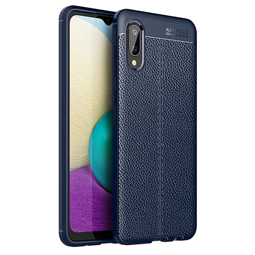 Soft Silicone Gel Leather Snap On Case Cover for Samsung Galaxy A02 Blue