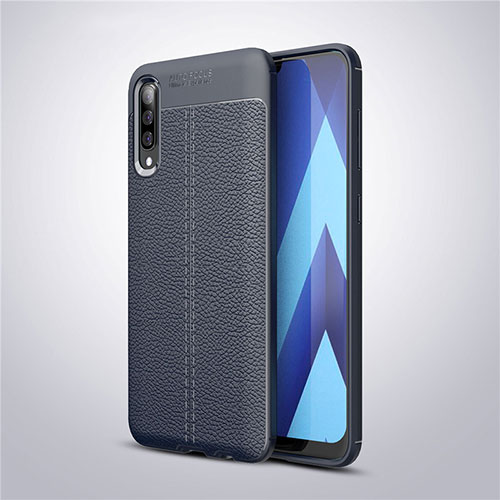 Soft Silicone Gel Leather Snap On Case Cover for Samsung Galaxy A50S Blue