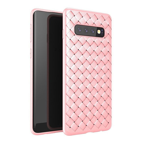 Soft Silicone Gel Leather Snap On Case Cover for Samsung Galaxy S10 Rose Gold