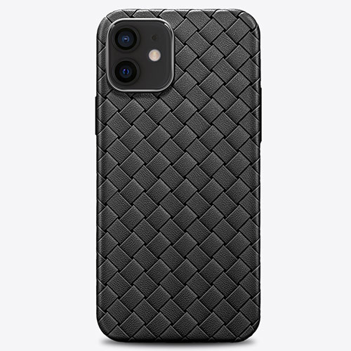 Soft Silicone Gel Leather Snap On Case Cover H01 for Apple iPhone 12 Black