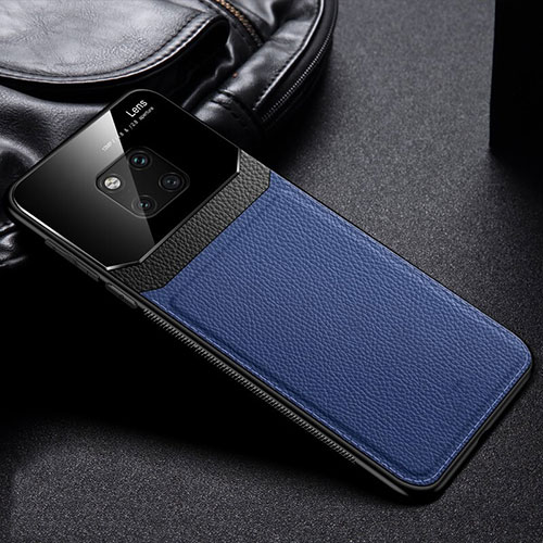 Soft Silicone Gel Leather Snap On Case Cover H01 for Huawei Mate 20 Pro Blue