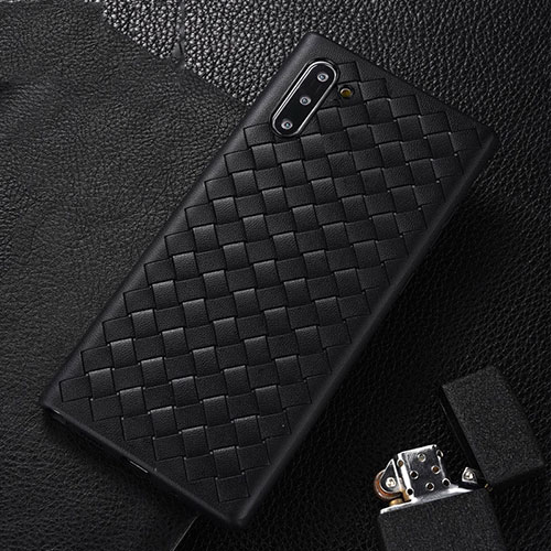 Soft Silicone Gel Leather Snap On Case Cover H01 for Samsung Galaxy Note 10 Black