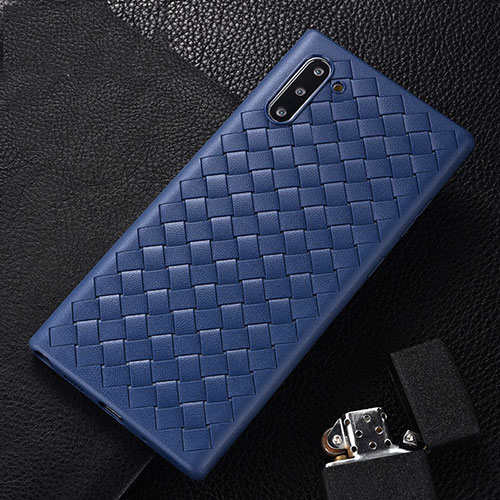 Soft Silicone Gel Leather Snap On Case Cover H01 for Samsung Galaxy Note 10 Blue