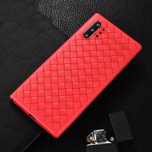 Soft Silicone Gel Leather Snap On Case Cover H01 for Samsung Galaxy Note 10 Plus Red