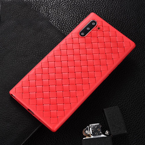 Soft Silicone Gel Leather Snap On Case Cover H01 for Samsung Galaxy Note 10 Red