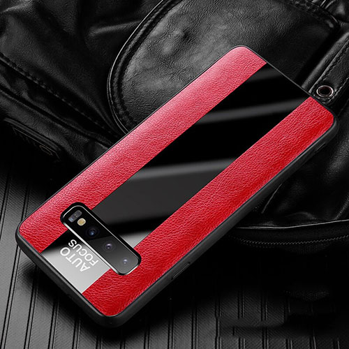 Soft Silicone Gel Leather Snap On Case Cover H01 for Samsung Galaxy S10 5G Red