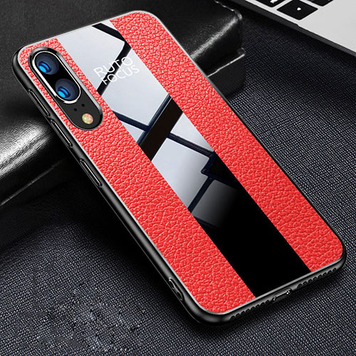 Soft Silicone Gel Leather Snap On Case Cover H02 for Huawei P20 Red