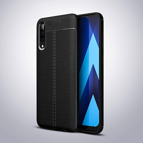 Soft Silicone Gel Leather Snap On Case Cover H02 for Samsung Galaxy A90 5G Black