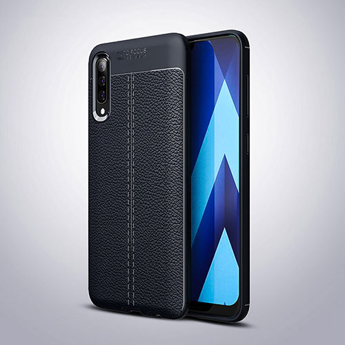 Soft Silicone Gel Leather Snap On Case Cover H02 for Samsung Galaxy A90 5G Blue