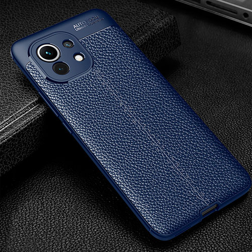 Soft Silicone Gel Leather Snap On Case Cover H02 for Xiaomi Mi 11 5G Blue
