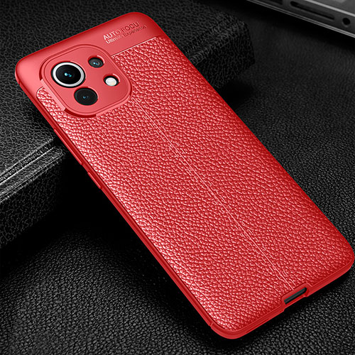 Soft Silicone Gel Leather Snap On Case Cover H02 for Xiaomi Mi 11 5G Red