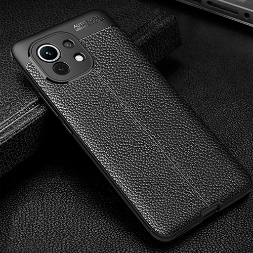 Soft Silicone Gel Leather Snap On Case Cover H02 for Xiaomi Mi 11 Lite 4G Black