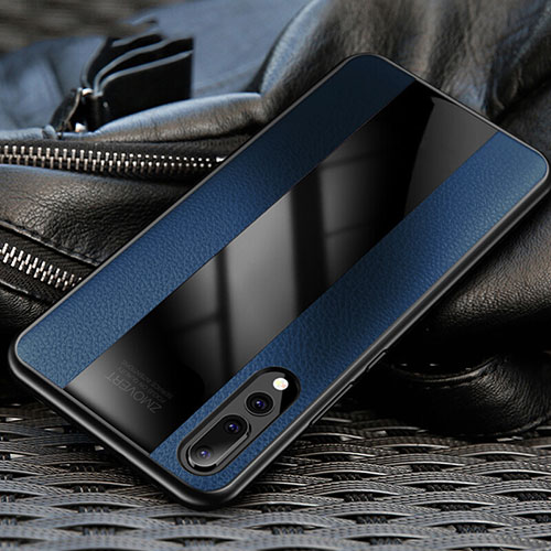 Soft Silicone Gel Leather Snap On Case Cover H03 for Huawei P20 Pro Blue