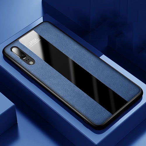 Soft Silicone Gel Leather Snap On Case Cover H04 for Huawei P20 Blue