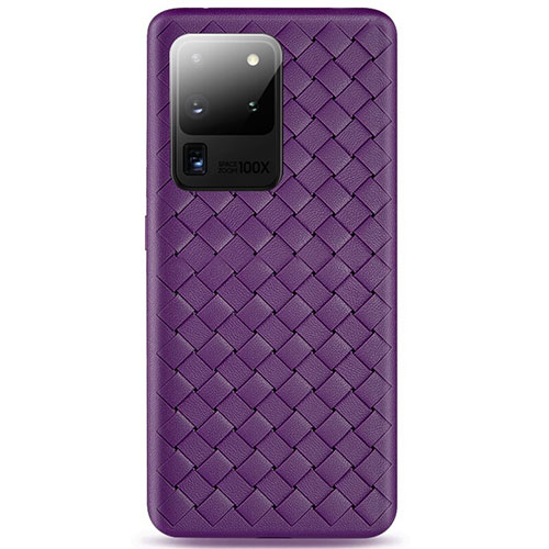 Soft Silicone Gel Leather Snap On Case Cover H05 for Samsung Galaxy S20 Ultra Purple