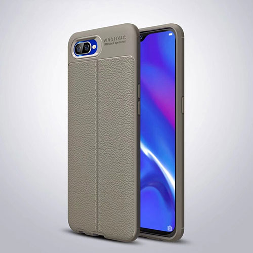 Soft Silicone Gel Leather Snap On Case Cover H06 for Oppo R15X Gray