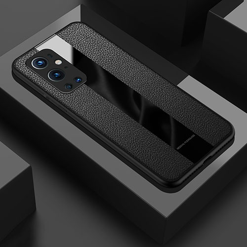 Soft Silicone Gel Leather Snap On Case Cover PB1 for OnePlus 9 Pro 5G Black